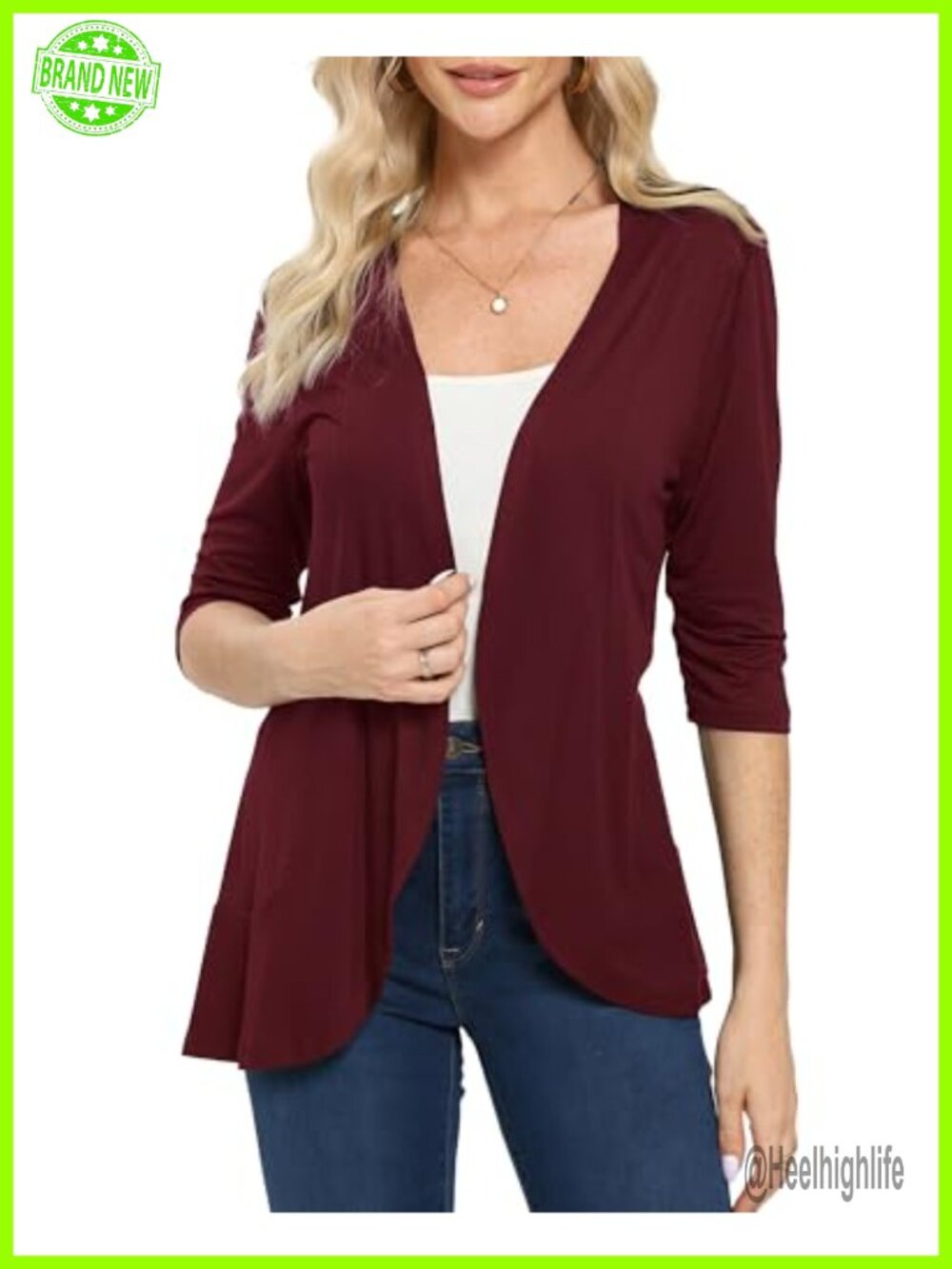 Women's 3/4 Sleeve Open Front Lightweight Cardigan Soft Stretch